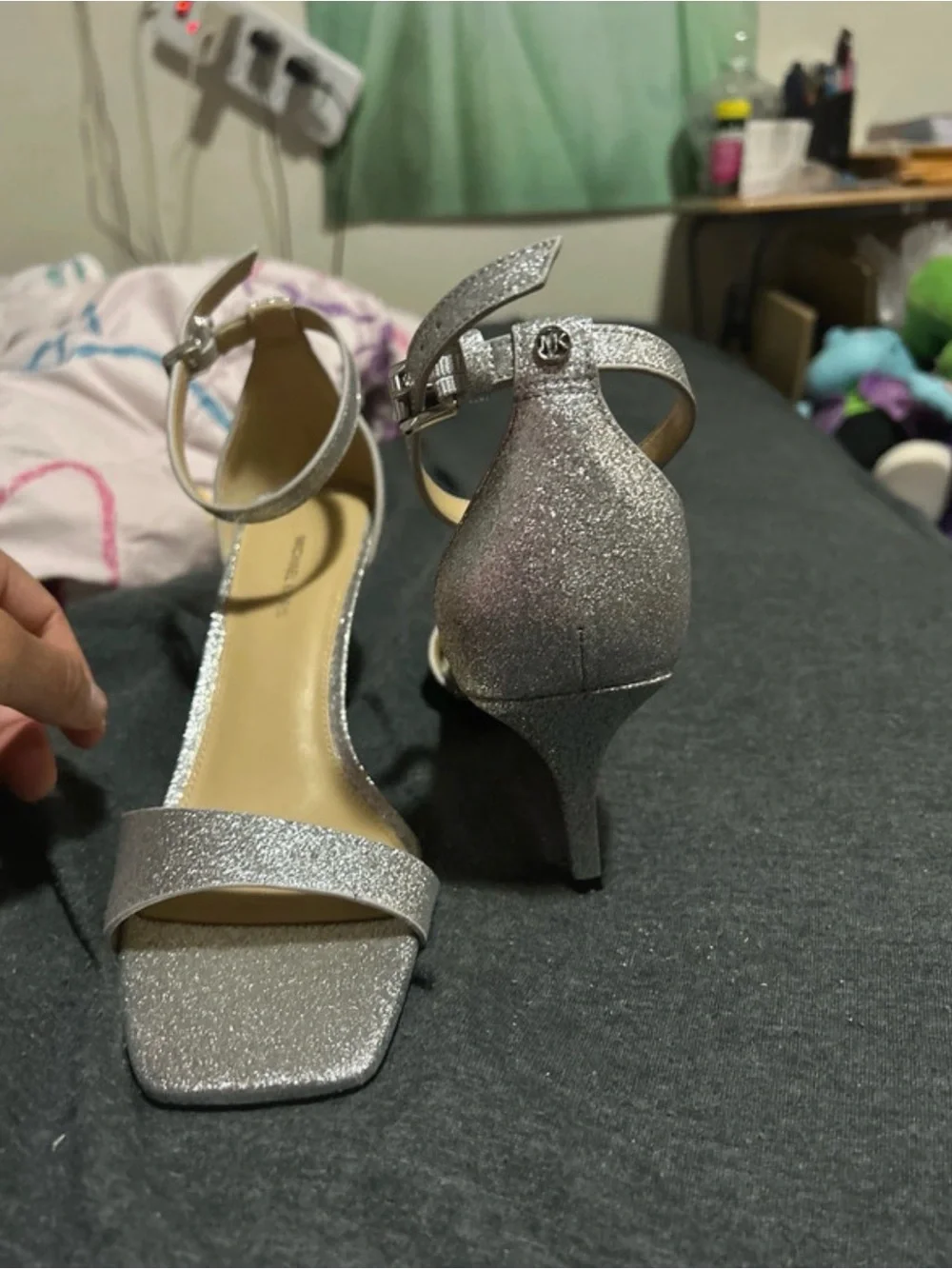 Michael Kors Silver Glitter Ankle-Strap Heels